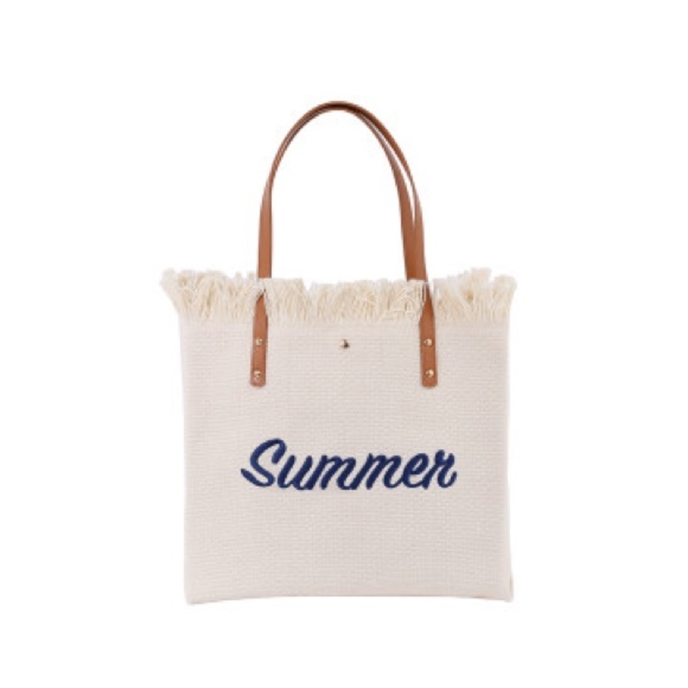 Summer Cream Tote Bag with Brown Handles NWOT